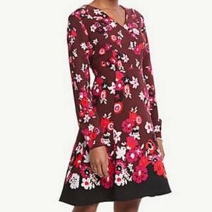Ann Taylor long sleeve burgundy v-neck dress size 0
